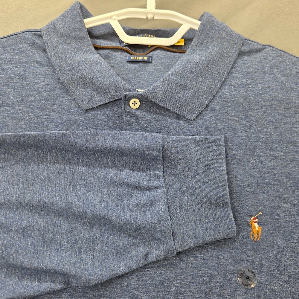 Polo Ralph Lauren Men's XL Classic Fit Blue Long Sleeve 1/4 Button Flesh Pony